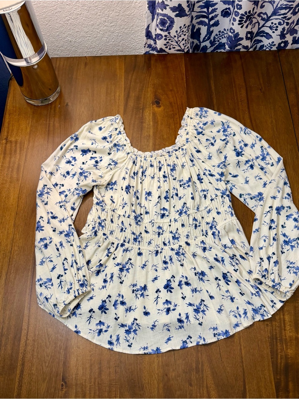 Torrid Blue Floral Smocked Long-Sleeve Women's Top